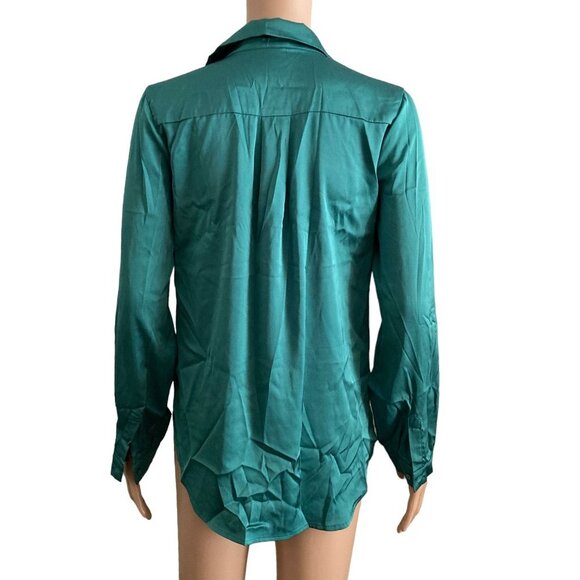 J Lux Label Shirt Button Front Women Small Green Satin - Picture 2 of 9